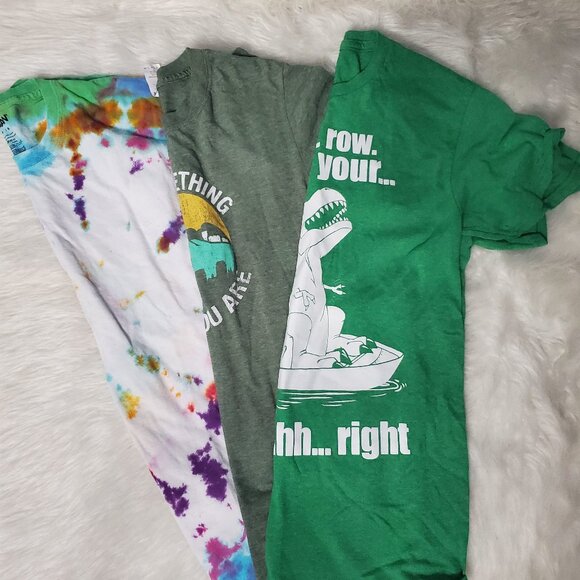 Short Sleeve Tee Bundle:  Tie Dye, T Rex, & Do Something, all Small - Picture 1 of 10